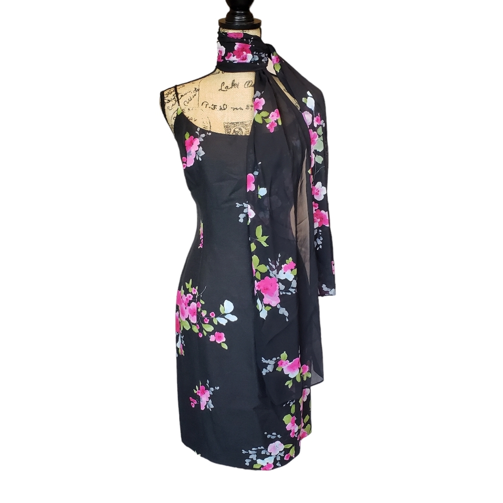 Jones New York Floral Spring Dress & Scarf